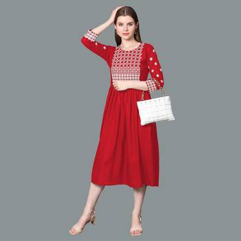 LIMBUDI CREATION Women's Rayon Embroidered A-Line Kurta 3