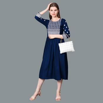 LIMBUDI CREATION Women's Rayon Embroidered A-Line Kurta 3