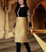 Golden and Black embroidered Velvet unstitched salwar with dupatta