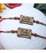 Latest Rakhi Design Set of 2 wooden with Greeting Card Roli Chawal Chandan and Mishri