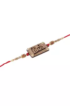 Latest Rakhi Design Set of 2 wooden with Greeting Card Roli Chawal Chandan and Mishri