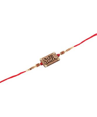 Latest Rakhi Design Set of 2 wooden with Greeting Card Roli Chawal Chandan and Mishri 4