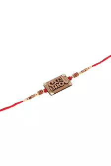 Latest Rakhi Design Set of 2 wooden with Greeting Card Roli Chawal Chandan and Mishri