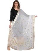 White Goergette Hand Paint Gota Patti Work Dupatta