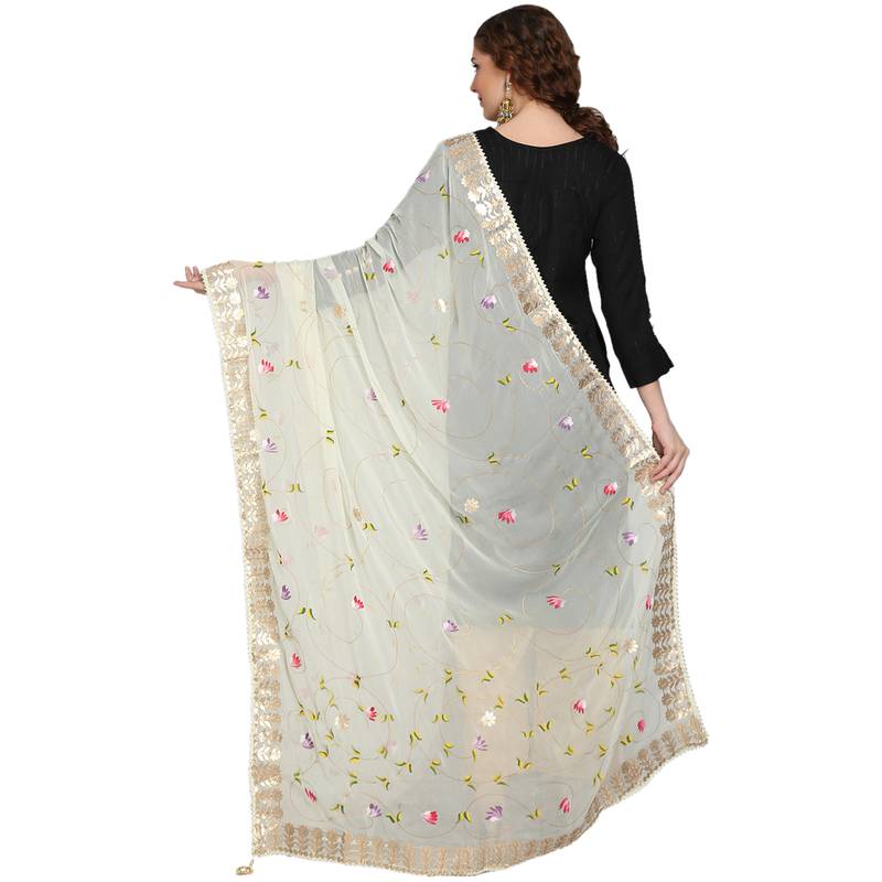 Cream Goergette Hand Paint Gota Patti Work Dupatta