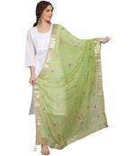 Olive Green Goergette Hand Paint Gota Patti Work Dupatta