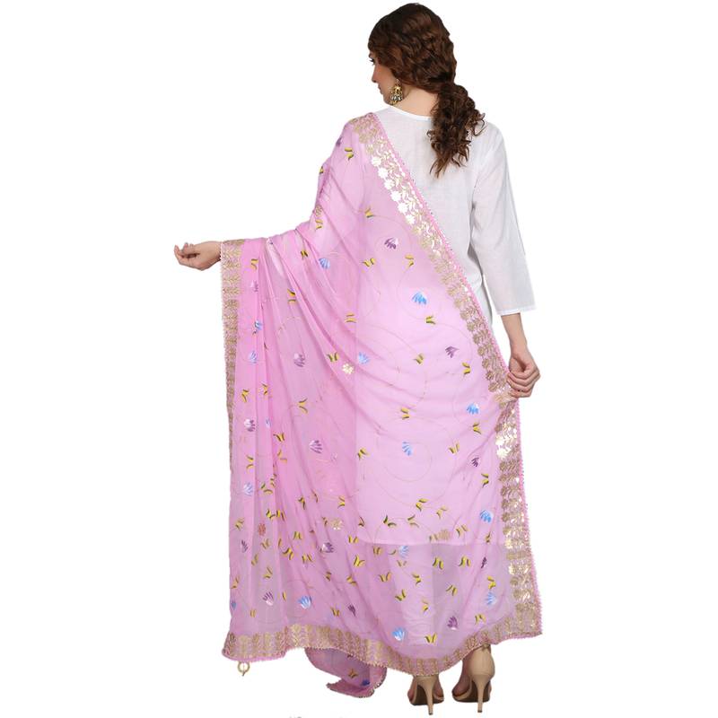 Baby Pink Goergette Hand Paint Gota Patti Work Dupatta