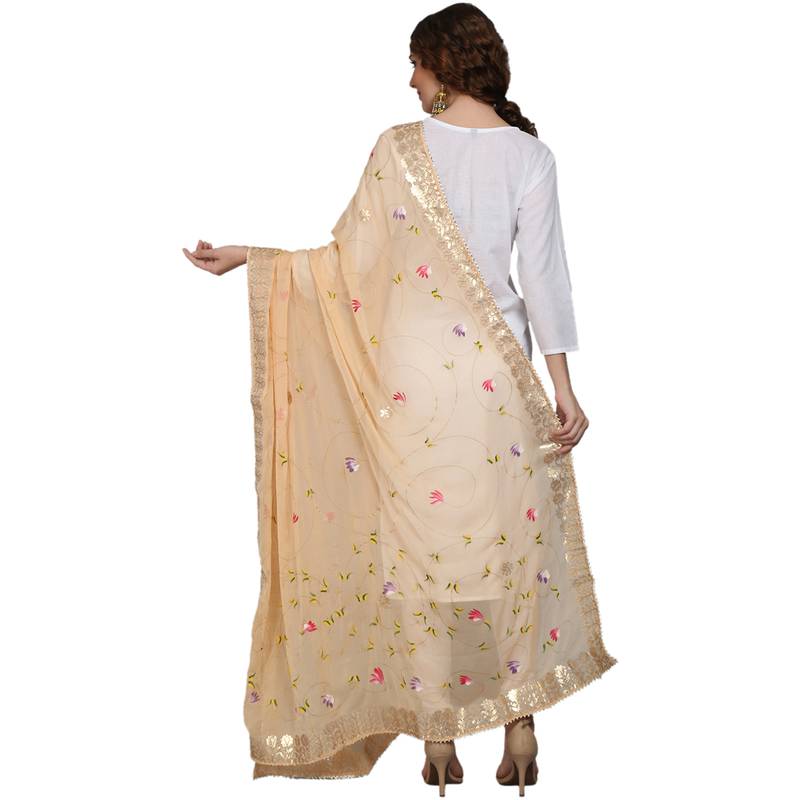 Beige Goergette Hand Paint Gota Patti Work Dupatta