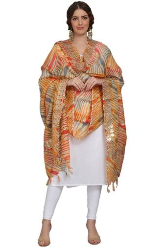 Multicolor Striped Kota Doriya Gota Patti Work Dupatta