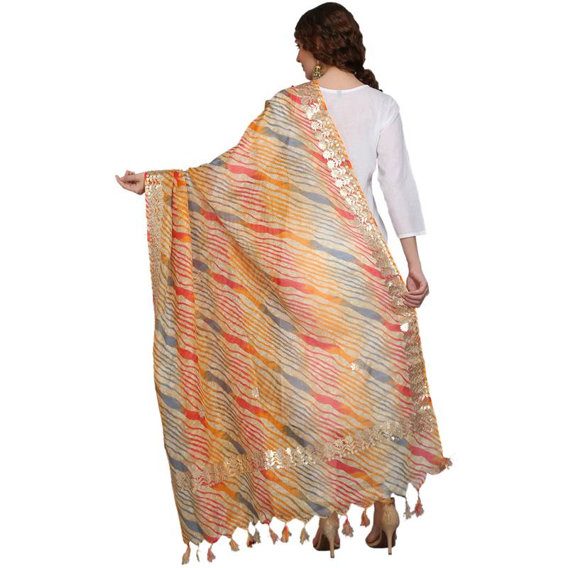 Multicolor Striped Kota Doriya Gota Patti Work Dupatta