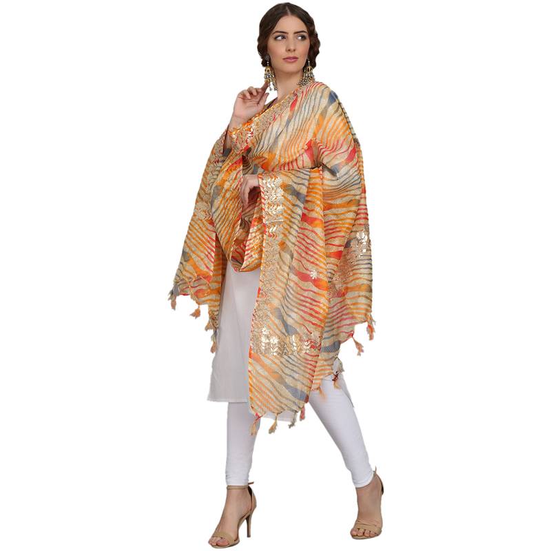 Multicolor Striped Kota Doriya Gota Patti Work Dupatta