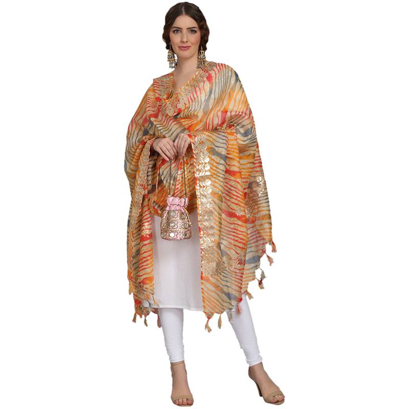 Multicolor Striped Kota Doriya Gota Patti Work Dupatta