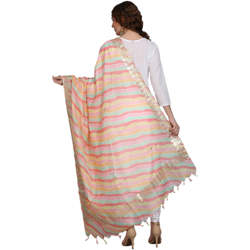 Multicolor Striped Kota Doriya Gota Patti Work Dupatta