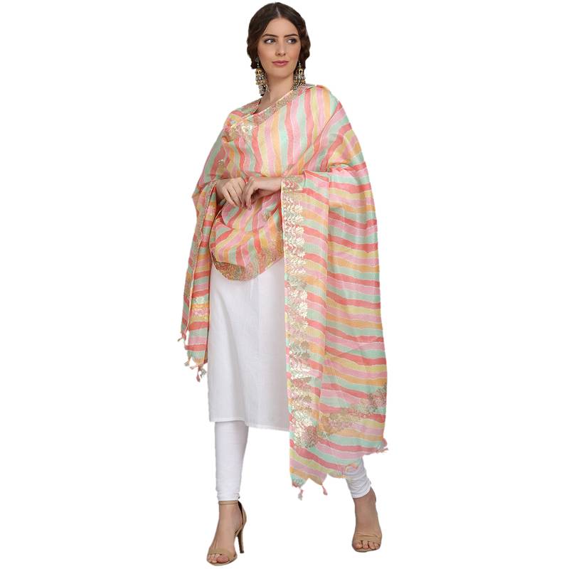 Multicolor Striped Kota Doriya Gota Patti Work Dupatta