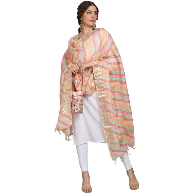 Multicolor Striped Kota Doriya Gota Patti Work Dupatta
