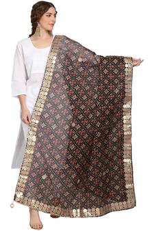 Black Patola Print Kota Doriya Gota Patti Work Dupatta