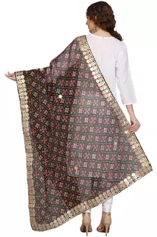 Black Patola Print Kota Doriya Gota Patti Work Dupatta