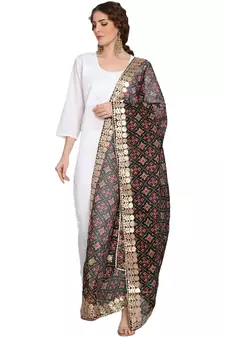 Black Patola Print Kota Doriya Gota Patti Work Dupatta