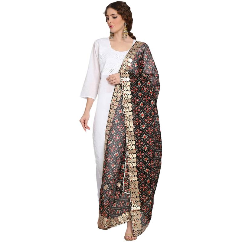 Black Patola Print Kota Doriya Gota Patti Work Dupatta