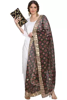 Black Patola Print Kota Doriya Gota Patti Work Dupatta