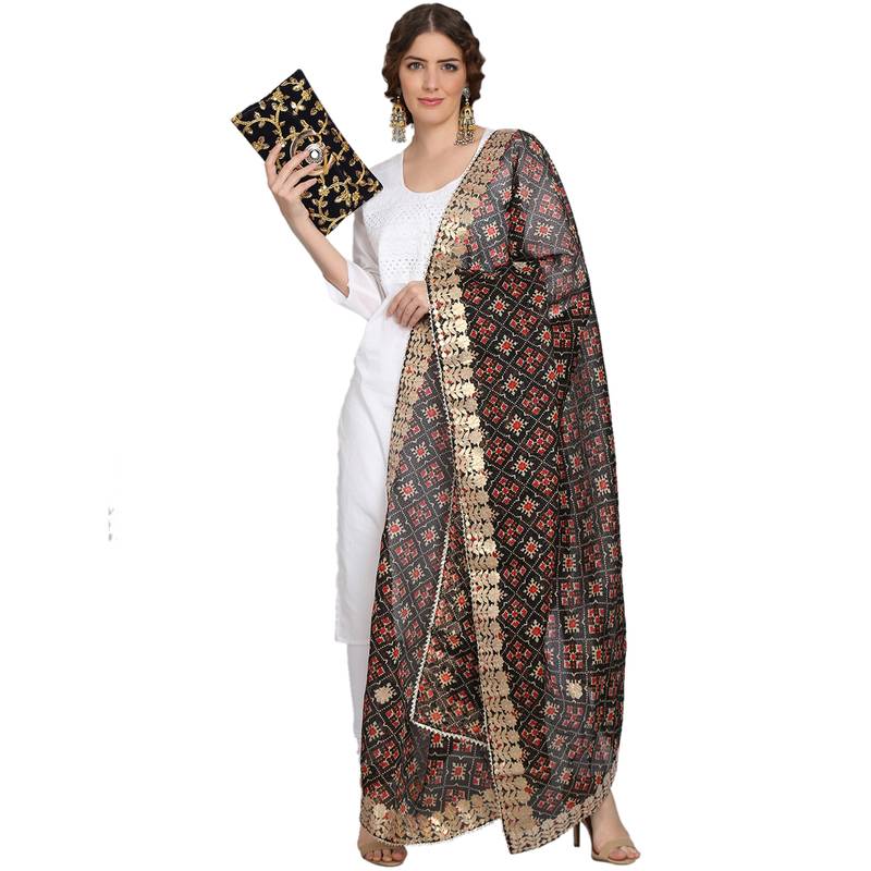 Black Patola Print Kota Doriya Gota Patti Work Dupatta