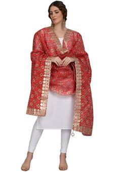 Red Patola Print Kota Doriya Gota Patti Work Dupatta