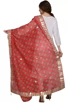 Red Patola Print Kota Doriya Gota Patti Work Dupatta