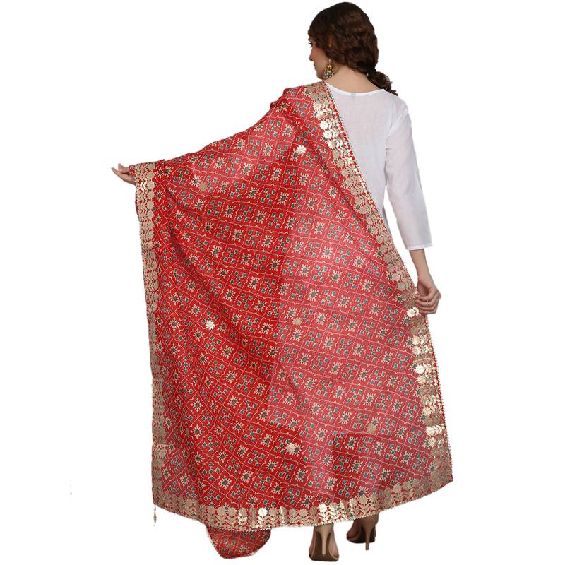 Red Patola Print Kota Doriya Gota Patti Work Dupatta