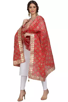 Red Patola Print Kota Doriya Gota Patti Work Dupatta