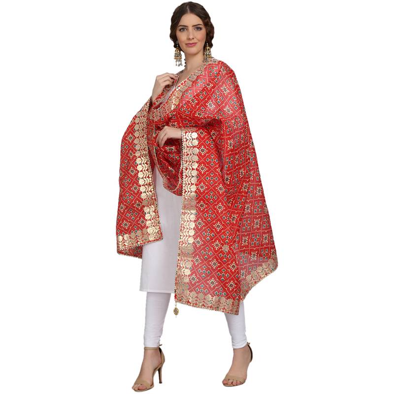 Red Patola Print Kota Doriya Gota Patti Work Dupatta
