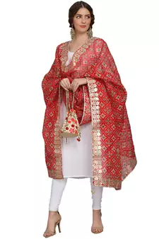 Red Patola Print Kota Doriya Gota Patti Work Dupatta