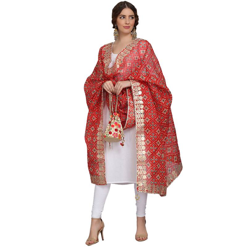 Red Patola Print Kota Doriya Gota Patti Work Dupatta