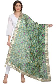 Green Patola Print Kota Doriya Gota Patti Work Dupatta