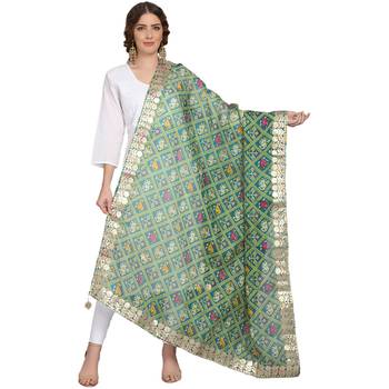 Green Patola Print Kota Doriya Gota Patti Work Dupatta 1