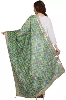 Green Patola Print Kota Doriya Gota Patti Work Dupatta
