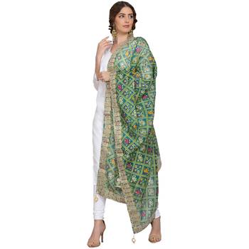 Green Patola Print Kota Doriya Gota Patti Work Dupatta 3