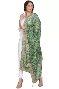 Green Patola Print Kota Doriya Gota Patti Work Dupatta