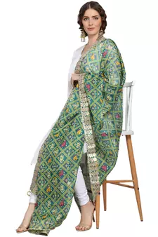 Green Patola Print Kota Doriya Gota Patti Work Dupatta