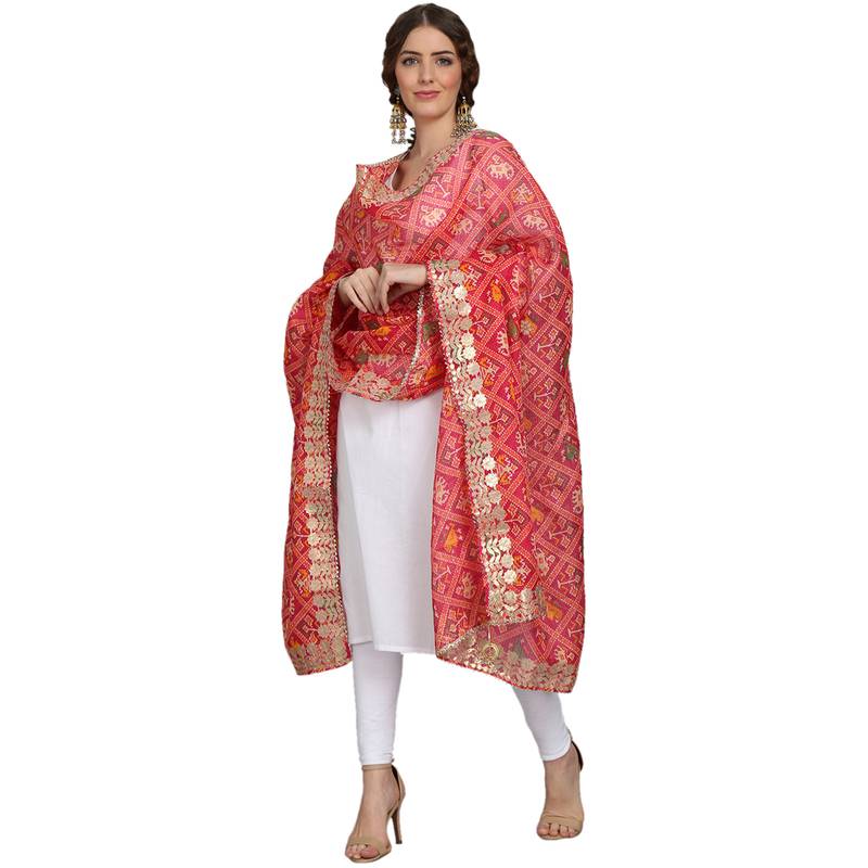 Magenta Patola Print Kota Doriya Gota Patti Work Dupatta