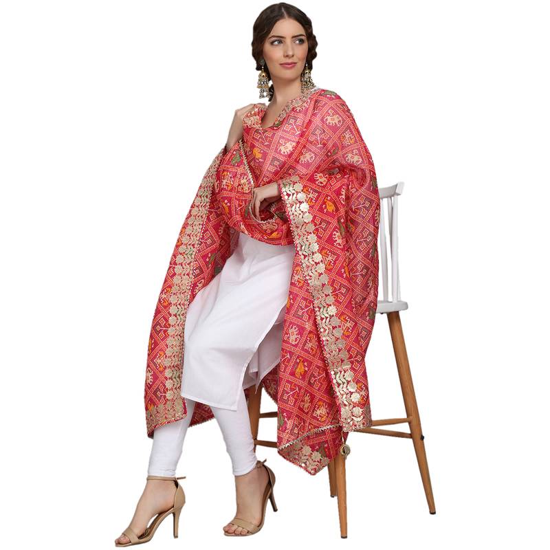 Magenta Patola Print Kota Doriya Gota Patti Work Dupatta