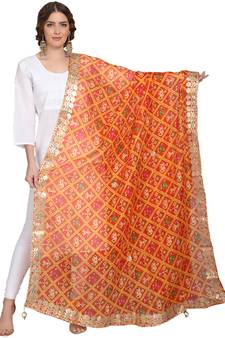 Orange Patola Print Kota Doriya Gota Patti Work Dupatta