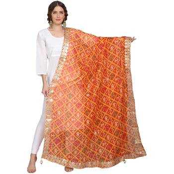 Orange Patola Print Kota Doriya Gota Patti Work Dupatta 1