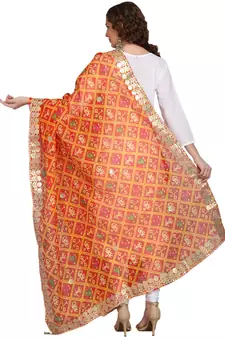 Orange Patola Print Kota Doriya Gota Patti Work Dupatta