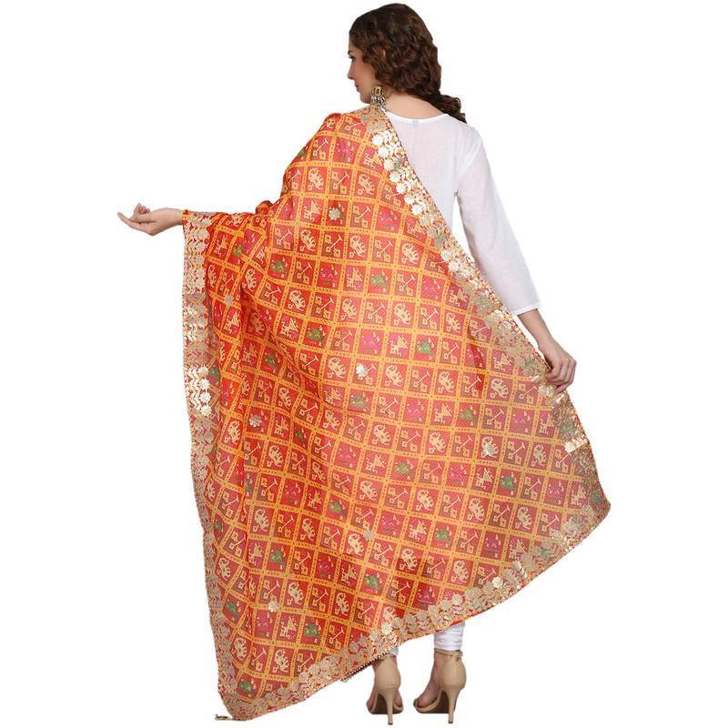 Orange Patola Print Kota Doriya Gota Patti Work Dupatta