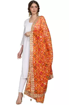 Orange Patola Print Kota Doriya Gota Patti Work Dupatta