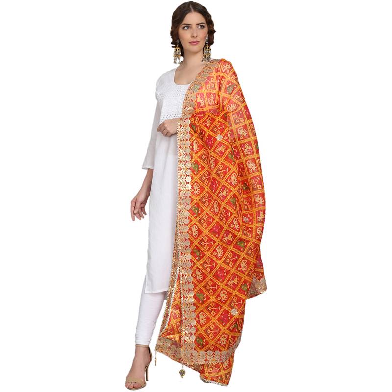 Orange Patola Print Kota Doriya Gota Patti Work Dupatta