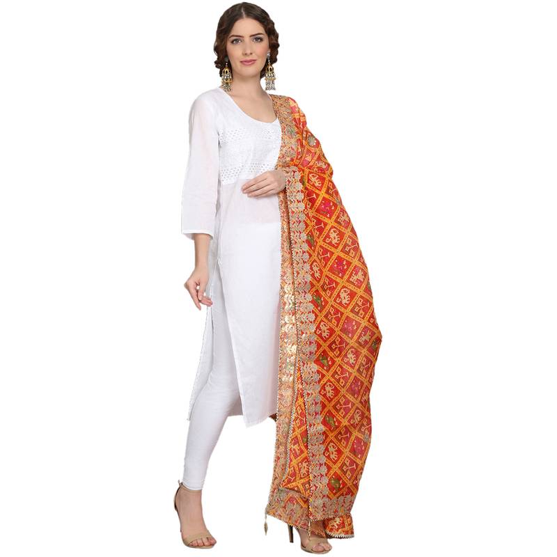 Orange Patola Print Kota Doriya Gota Patti Work Dupatta