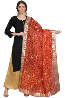Red Patola Print Kota Doriya Gota Patti Work Dupatta