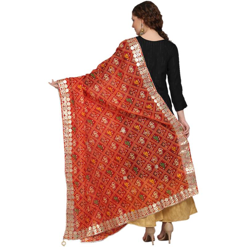 Red Patola Print Kota Doriya Gota Patti Work Dupatta