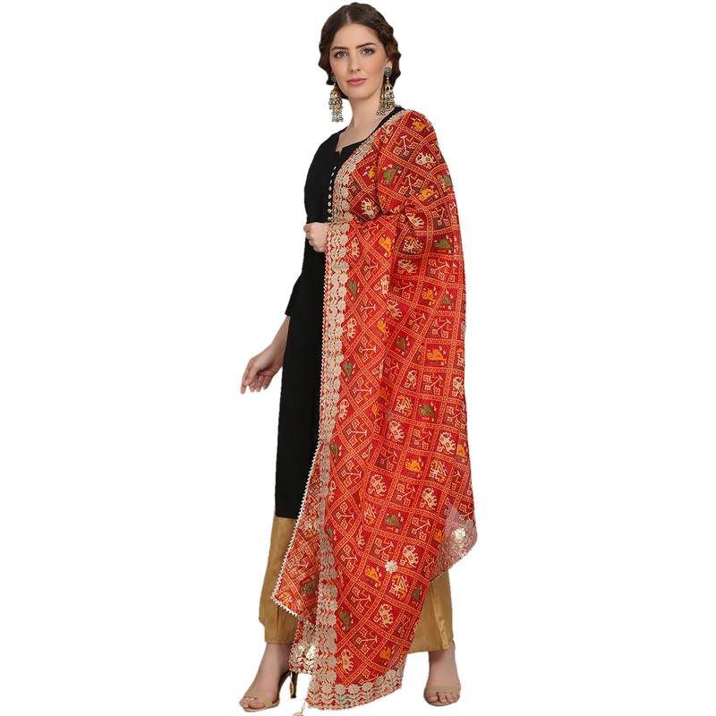 Red Patola Print Kota Doriya Gota Patti Work Dupatta